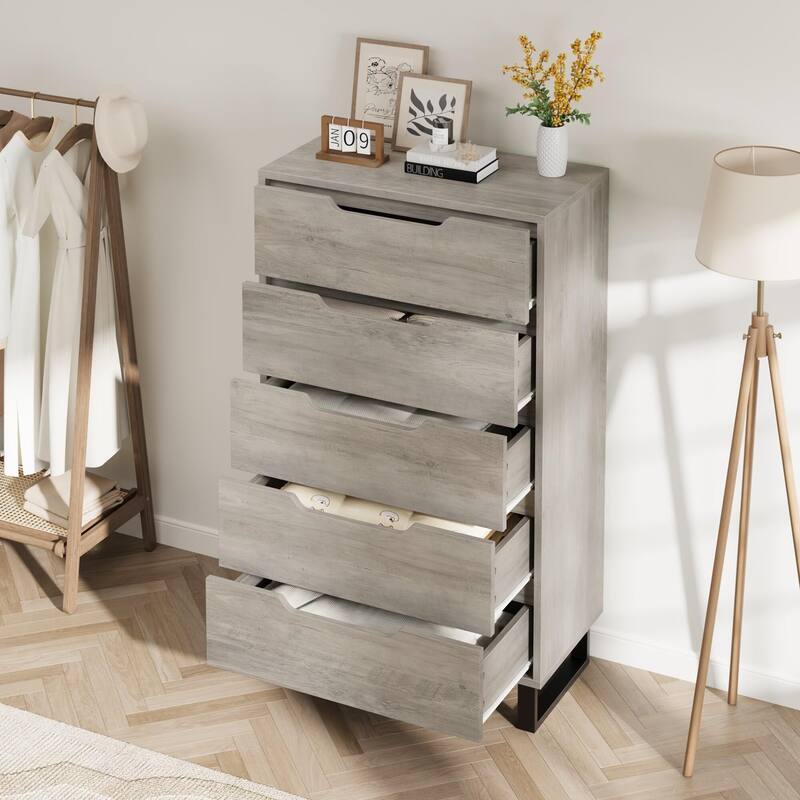 5 Dresser for Bedroom, 50" Tall Dresser, Freestanding Vertical Drawer with Storage, Wooden Closet Chest Storage