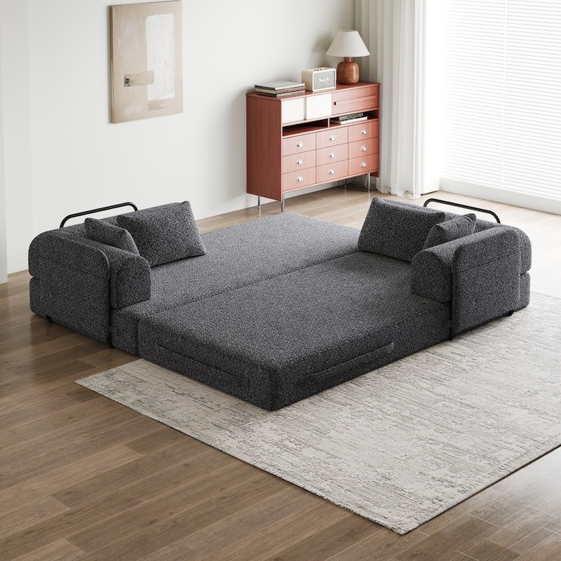 78.7" Convertible Chenille Folding Mattress Sleeper Sofa Bed with Cylindrical Pillow and Side Pocket
