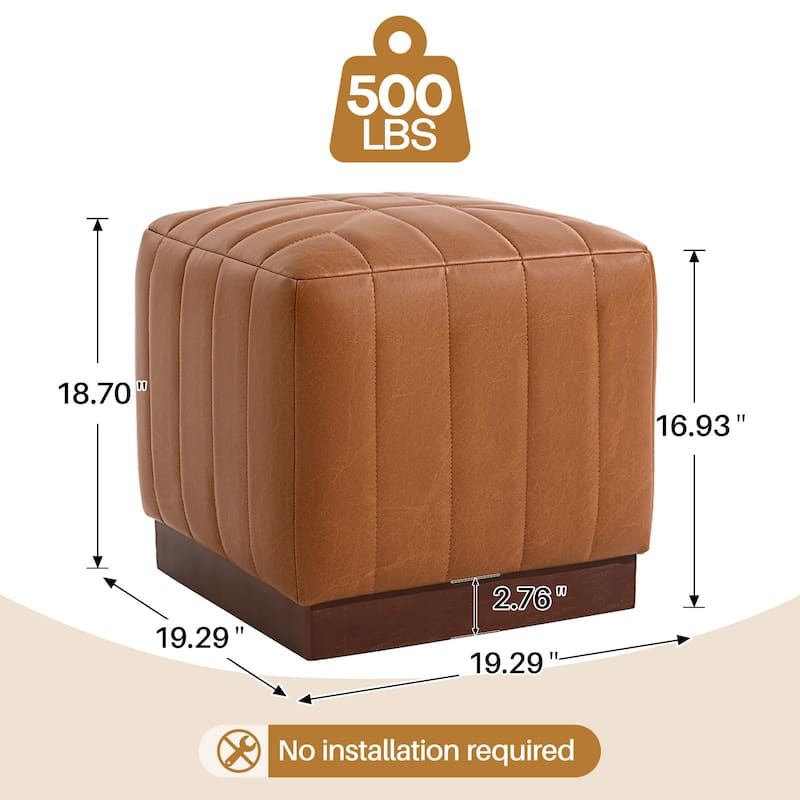 Tufted Square Ottoman Footstool Vanity Stool Sofa Side Table with Acacia Frame