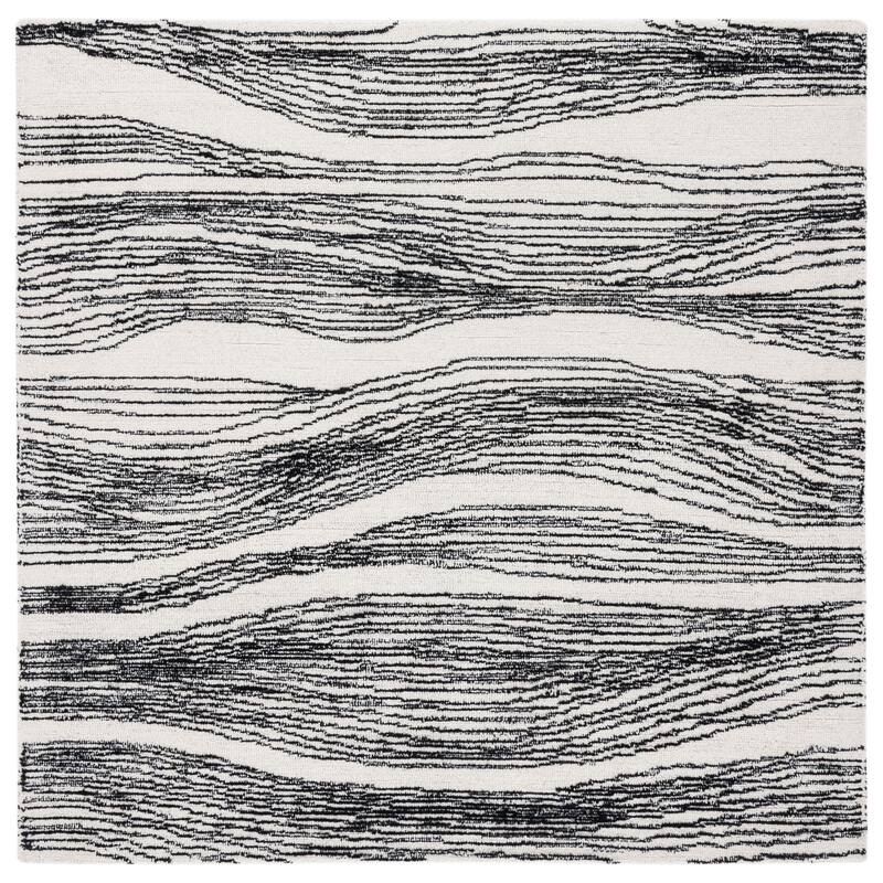 SAFAVIEH Handmade Metro Annarosa Modern Abstract Wool Rug - 6' Square - Ivory/Black - Square