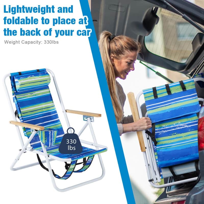 23 x 21.7 x 31.5 in. Folding Beach Chair with Headrest Cup - 23 x 21.7 x 31.5 in.