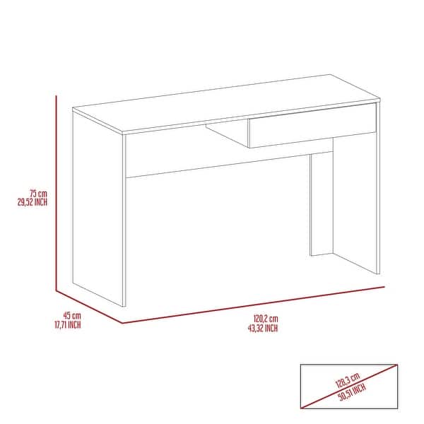 dimension image slide 0 of 2, 47.3-Inch Computer Desk with One Drawer and 25" Legroom, Modern Writing Desk