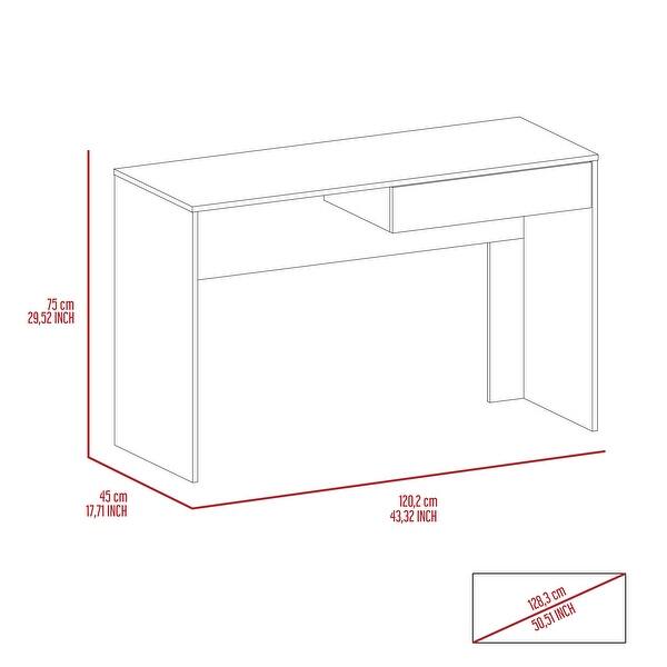 dimension image slide 0 of 2, Compact Modern Writing Desk with Drawer Storage, Freestanding 47-Inch Office Desk