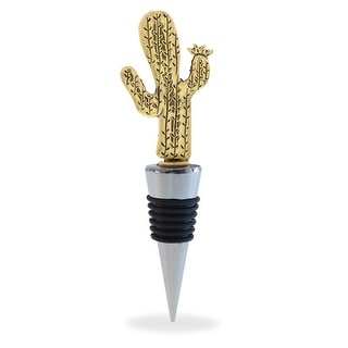Cheers Gold Cactus Metal Wine Stopper - Elegant Vacuum Seal Reusable - 5 inches