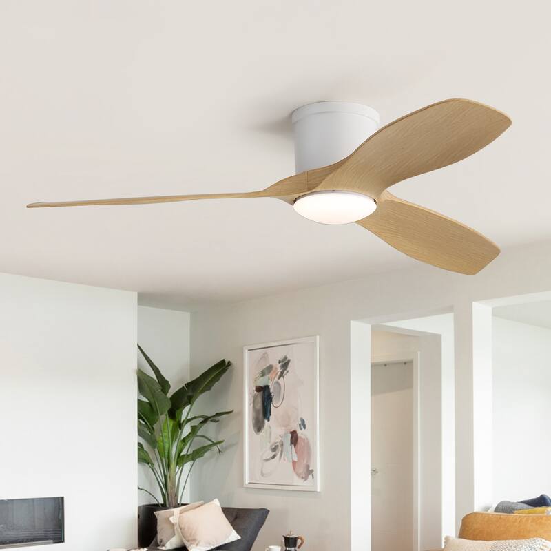 Sofucor 52 Inch Low Profile Flush Mount Ceiling Fan With Light and Remote,3-ABS Blades Smart Optional,Reversible DC Motor