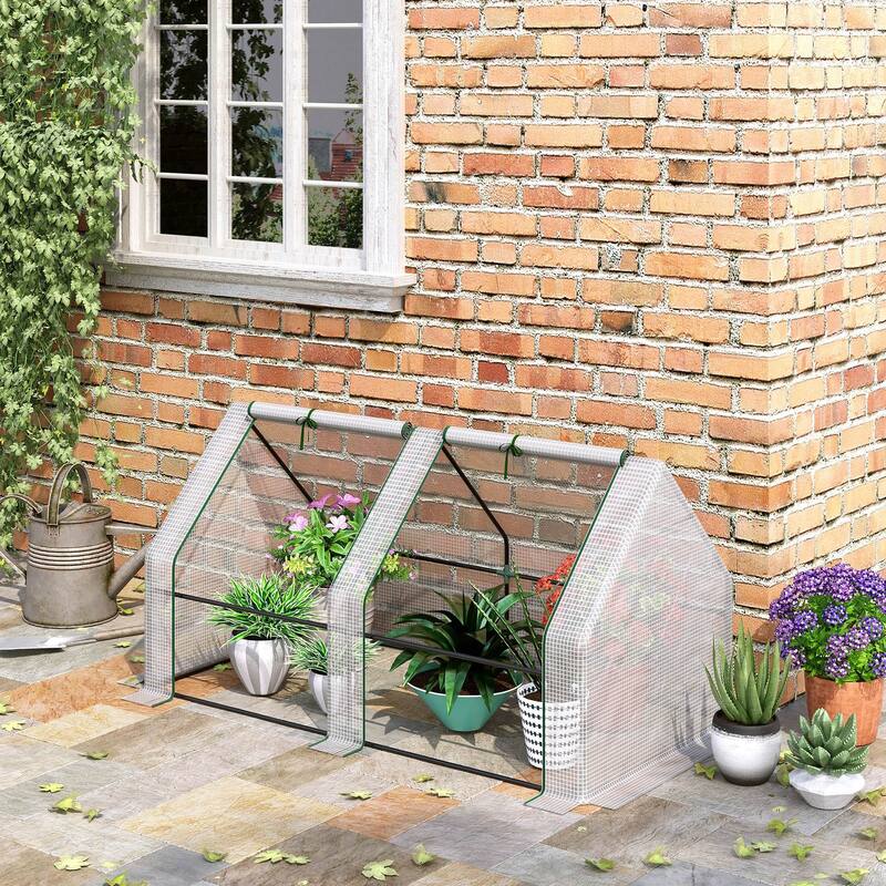 Outsunny 6' x 3' x 3' Portable Mini Greenhouse Outdoor Garden with Large Zipper Doors and Water/UV PE Cover, White - Plastic/Steel