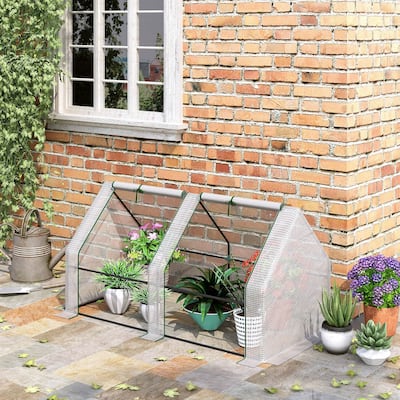 Outsunny 6' x 3' x 3' Portable Mini Greenhouse Outdoor Garden with Large Zipper Doors and Water/UV PE Cover, White