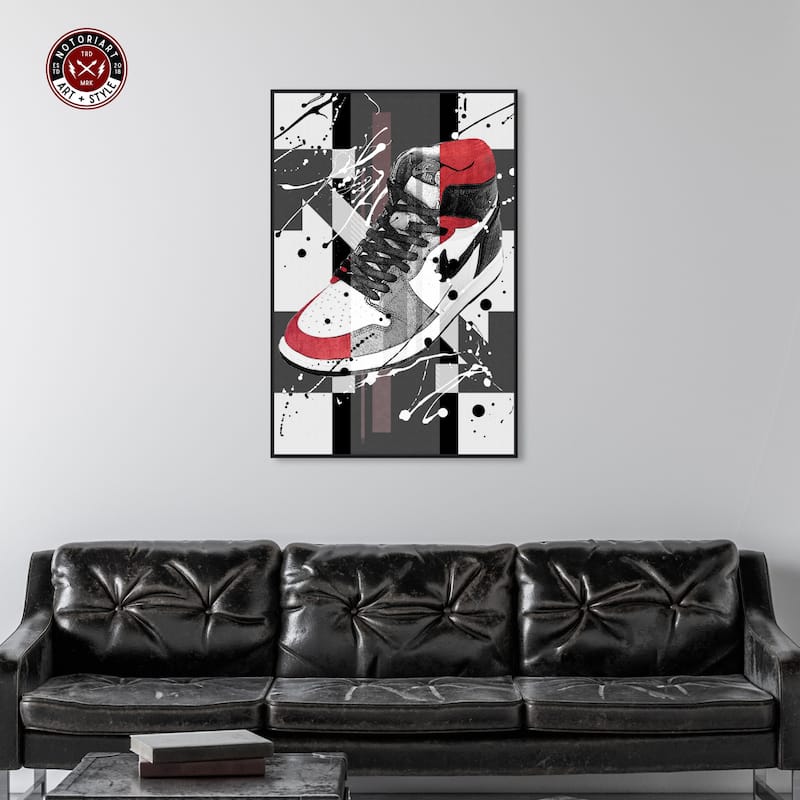 Notoriart Flashy Red Sneaker Framed Sneaker 1 Piece Canvas Wall Art