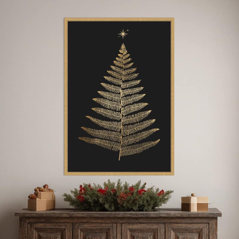 Shining Bright At Christmas Night by Eins Kubistika (23 x 33 in.), Framed Canvas Wall Art Print - Sylvie Bright Gold