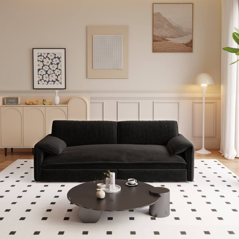 66" Queen Pull Out Sofa Bed, 3-in-1 Convertible Sleeper Sofa with Side Storage - Black