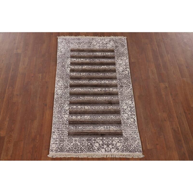 Striped Abstract Modern Oriental Accent Rug Handmade Wool Carpet - 2'8"x 4'7"