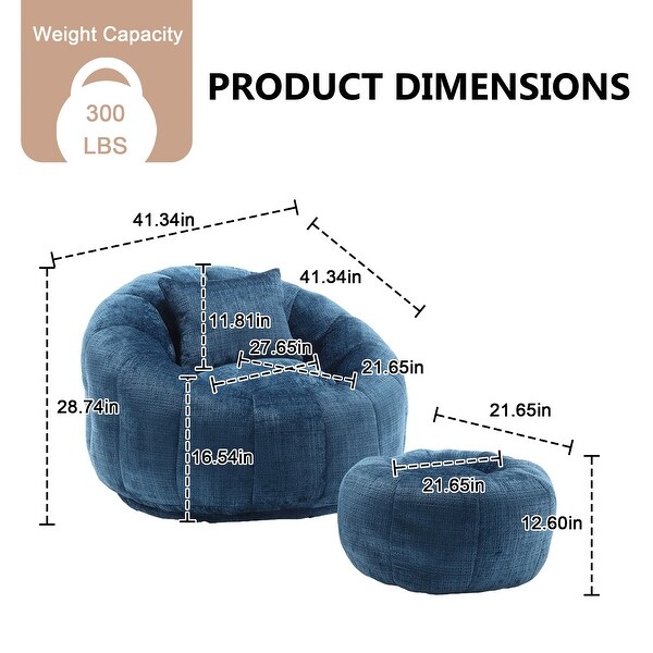 HOMEFUN Chenille Upholstered Round Lazy Cozy Bean Bag Chair with Ottoman and a Pillow On Sale Bed Bath Beyond 39969150