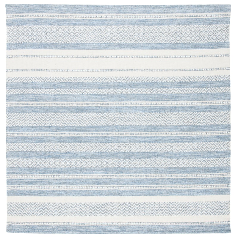 SAFAVIEH Handmade Striped Kilim Shante Modern Cotton Rug - 7' Square - Ivory/Blue