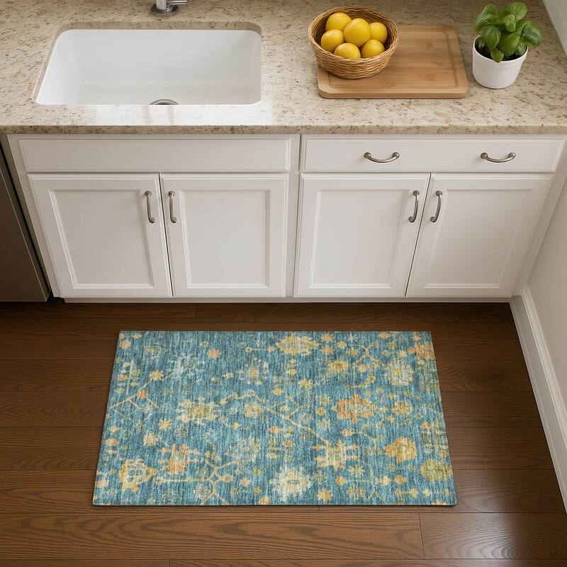 Premium Washable Super Soft Farmhouse Traditional Mayfield Rug - Teal - 1'8" x 2'6"