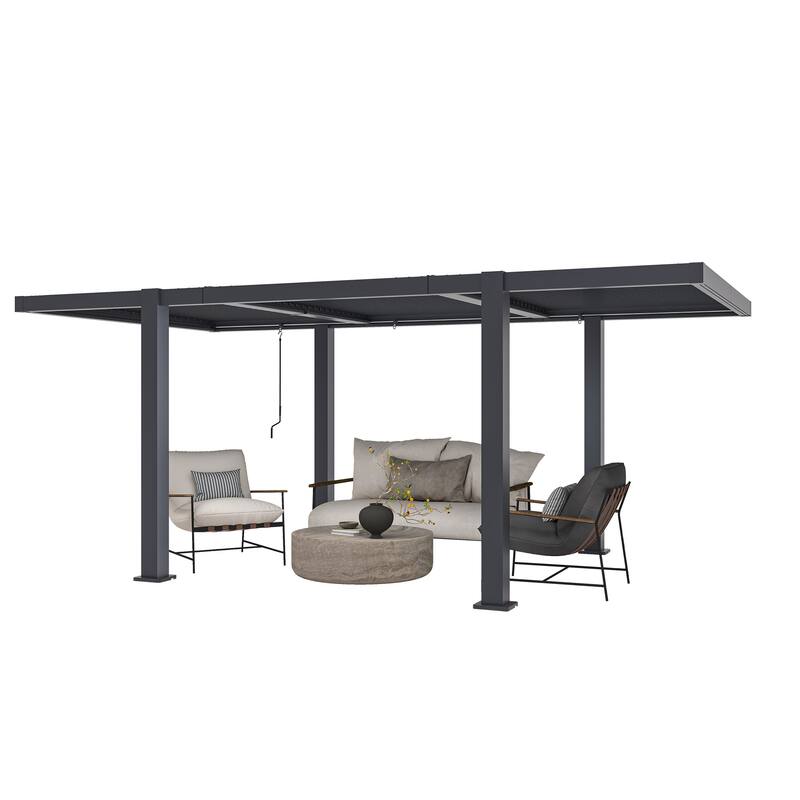 EROMMY Outdoor Louvered Pergola 10'×18', Aluminum Pergola with Adjustable Rainproof Roof, Modern Hardtop Gazebo