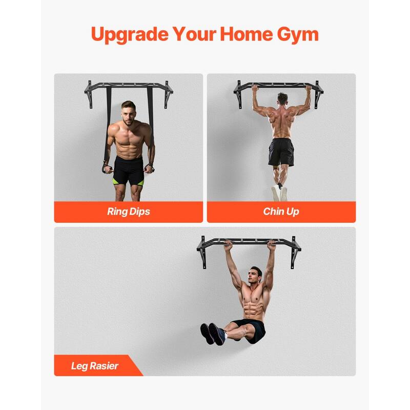 Black Wall Mounted Pull Up Bar with 10 Grip Positions Heavy Duty Steel Chin Up Bar for Home or Gym - 49.61” x 23.07” x 17.95”