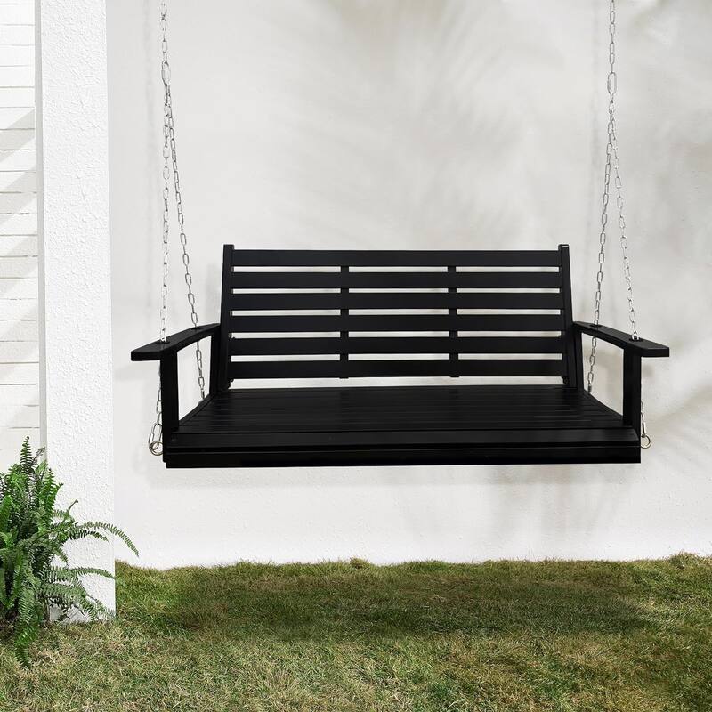 Wooden Porch Swing with Hanging Chains and 7mm Springs Heavy Duty 800 LBS for Outdoor Patio Garden Yard