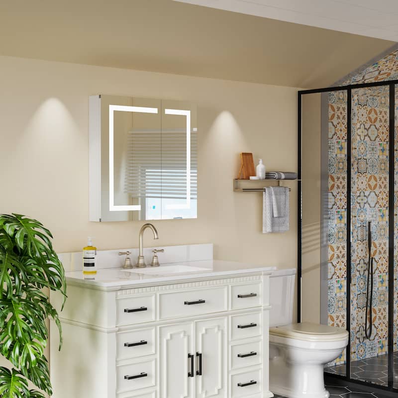 30'' x 30'' LED Lighted Bathroom Medicine Cabinet with Mirror,Recessed or Surface Mount,Defog, Stepless Dimming - 30'' x 30''