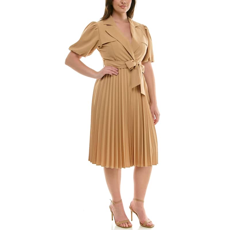 Nanette Lepore Puff Sleeve Trench Dress with Pleated Skirt