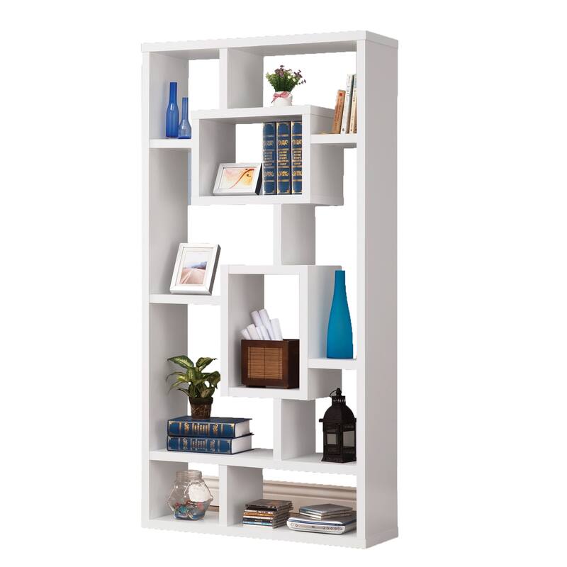 Modern Geometric Bookcase - White Cube Storage Shelf for Living Room, Office, Bedroom - 35.5