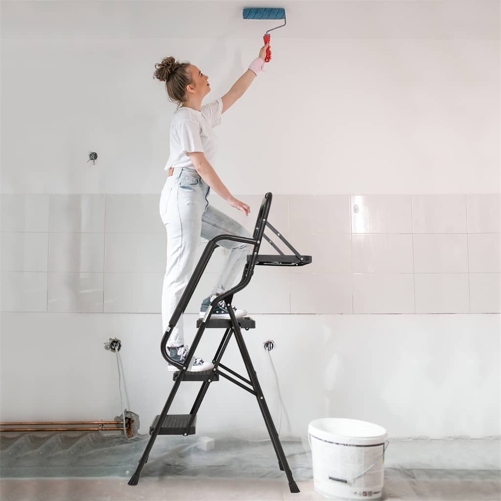 3 Step Ladder with Handrails Folding Step Stool