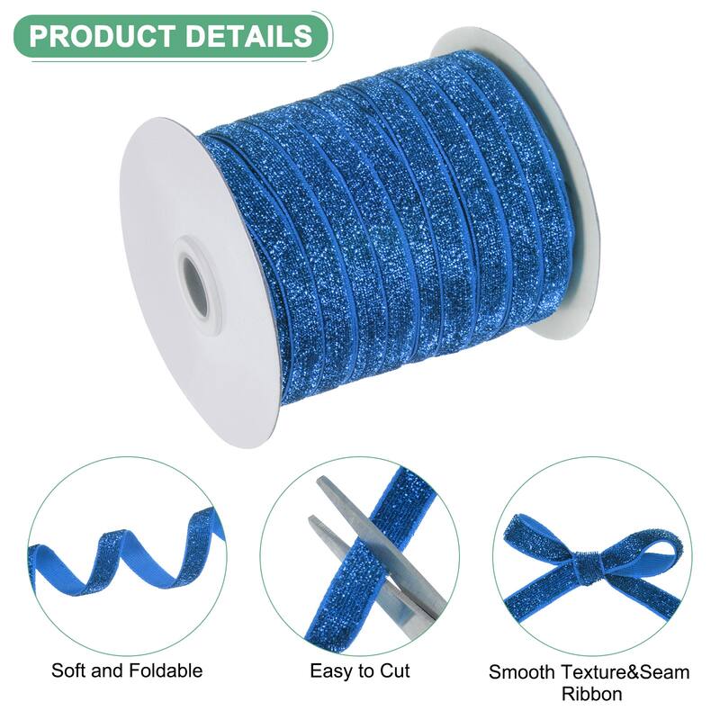 1 Pack Metallic Glitters Velvet Ribbon,3/8"x50 Yards for Gift - Sapphire Blue