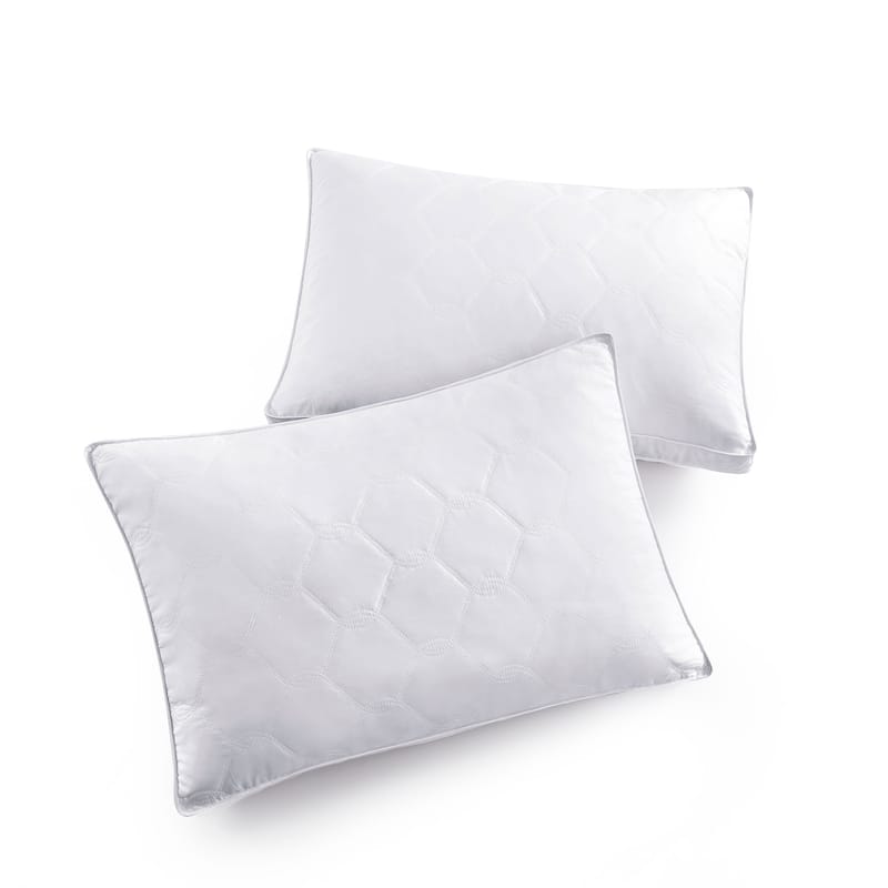 2 Pack Goose Feather Down Pillows with Quilted Cotton Cover - White