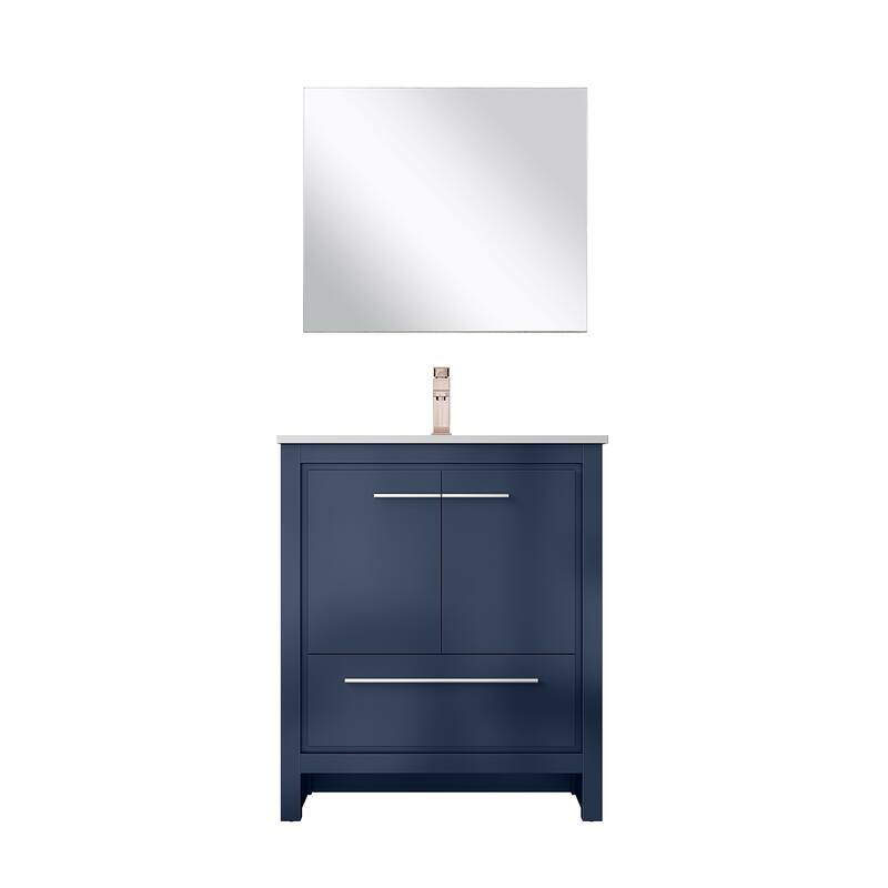 Lafarre Bath Vanity with Cultured Marble Top, Sink, Mirror and Rose Gold Faucet