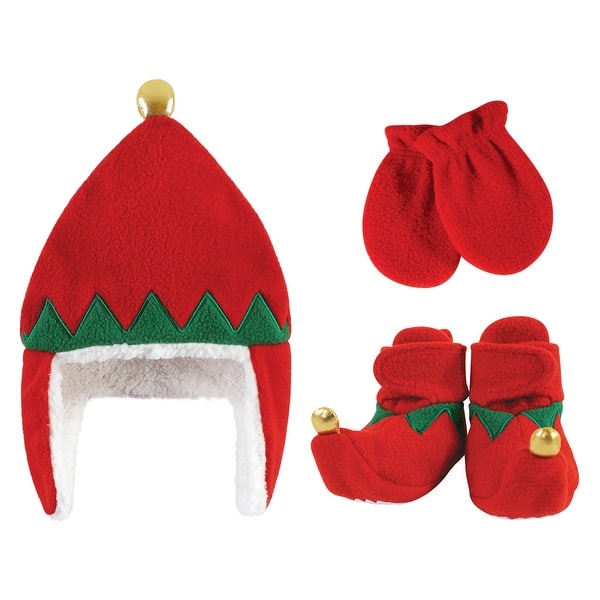 slide 2 of 2, Hudson Baby Trapper Hat, Mitten and Bootie Set, Red Elf 0-6 Months - Red Elf