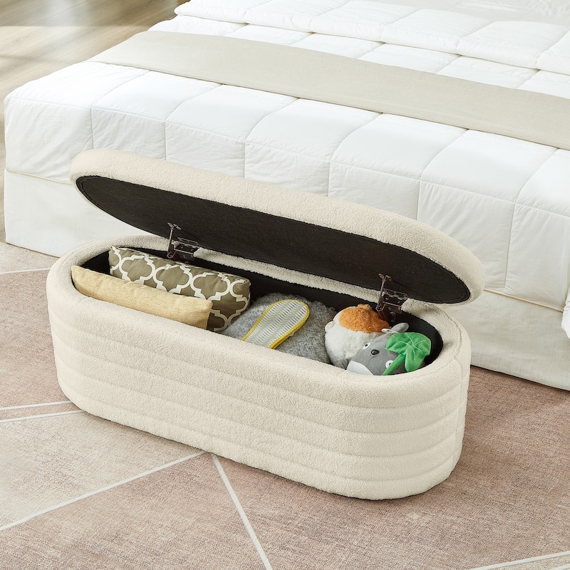 Teddy Fabric Upholstered Oval Storage Ottoman Bench, No assembly required