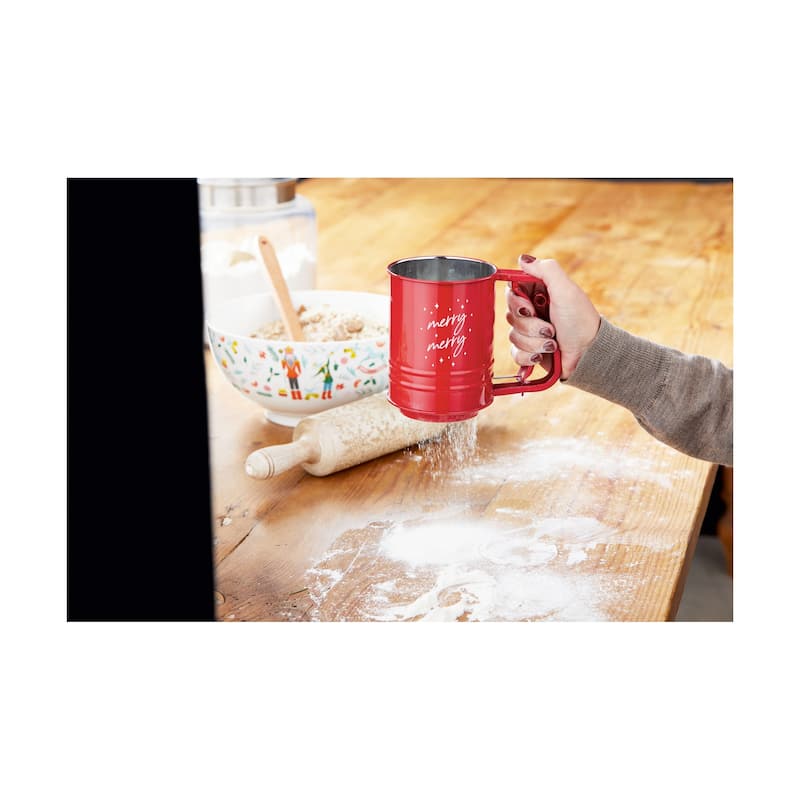 Merry Merry Red Stainless Steel Flour Sifter - 18.5oz Capacity Baking Accessory for Christmas - Hand Wash Only