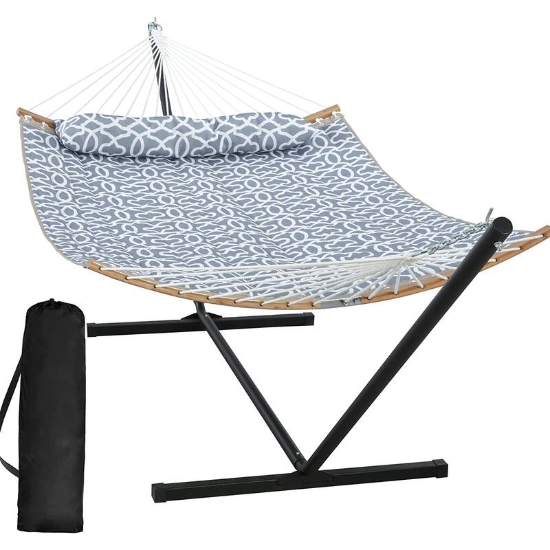 Outdoor 55 Inch 2 Person Hammock with Stand and Pillow by Suncreat