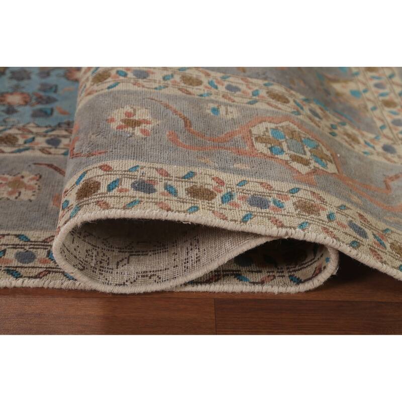 Blue Over-Dyed Tabriz Persian Vintage Rug Hand-Knotted Wool Carpet - 6'9"x 9'9"