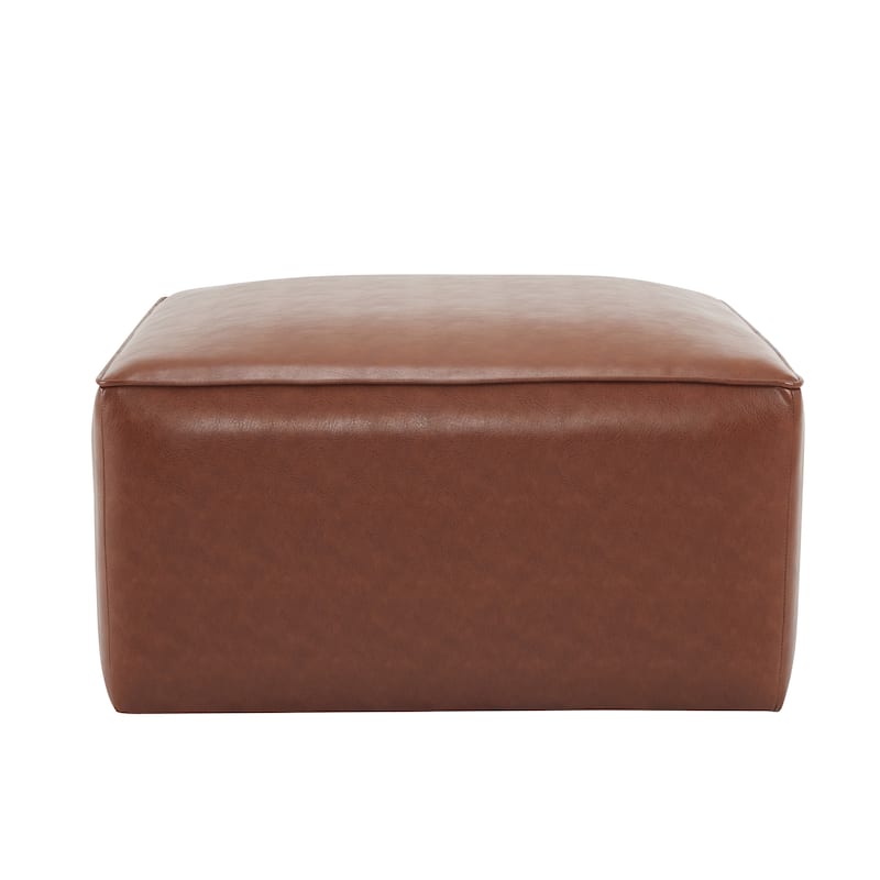ISABELLA PU Leather Ottoman - Sleek Upholstered Accent for Bedroom/Living Room - Light Brown