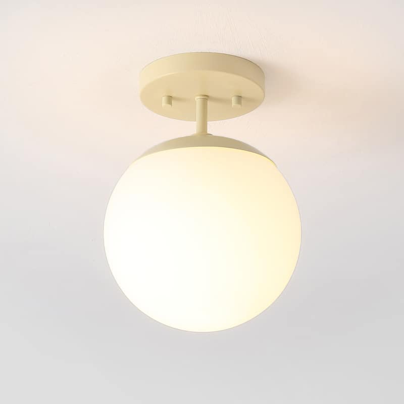 Galax Bistro 7.75" 1-Light Bohemian Farmhouse Iron/Frosted Glass LED Semi Flush Mount, Brass Gold/White by JONATHAN Y - Beige/White