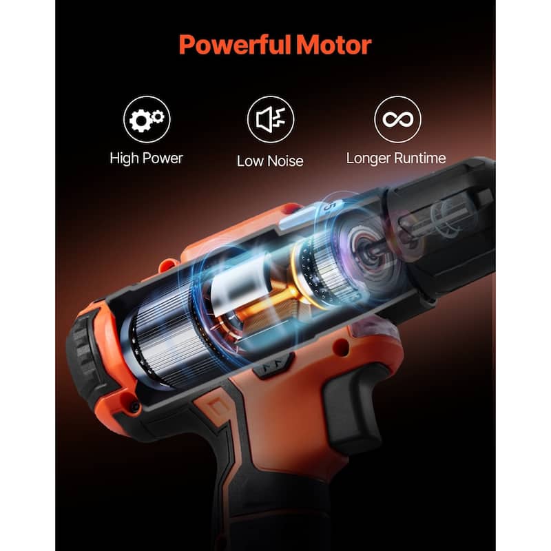 Black and Orange 12V Cordless 2 Tool Power Drill and Impact Driver Set with 2Ah Batteries and Fast Charger