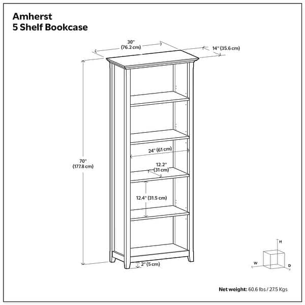 dimension image slide 2 of 4, WYNDENHALL Halifax 30" Wide Solid Wood Transitional 5 Shelf Bookcase - 30"w x 14"d x 70" h
