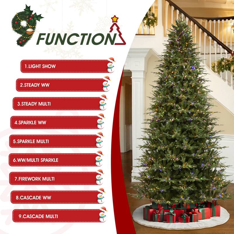 Glitzhome 11ft Pre-Lit Realistic Green Full Fir Artificial Christmas Tree with 3200 Lights & Foot Pedal