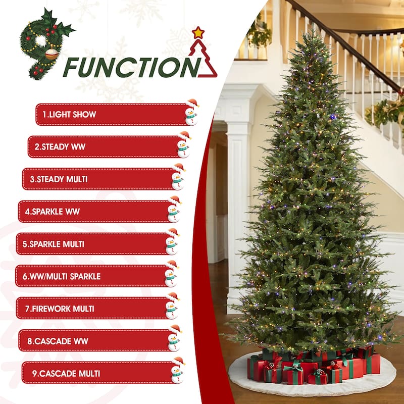 Glitzhome 7.5ft/9ft/11ft Pre-Lit Green Full Fir Artificial Christmas Tree with 1800/2450/3200 LEDs Simple Setup
