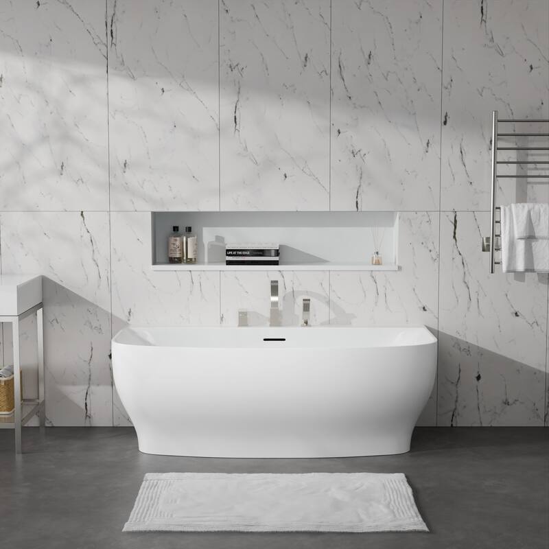 Bank Series 65 in. x 31 in. Flat Bottom Acrylic Freestanding Soaking Bathtub with Center Drain, Brushed Nickel Faucet - Brushed Nickel