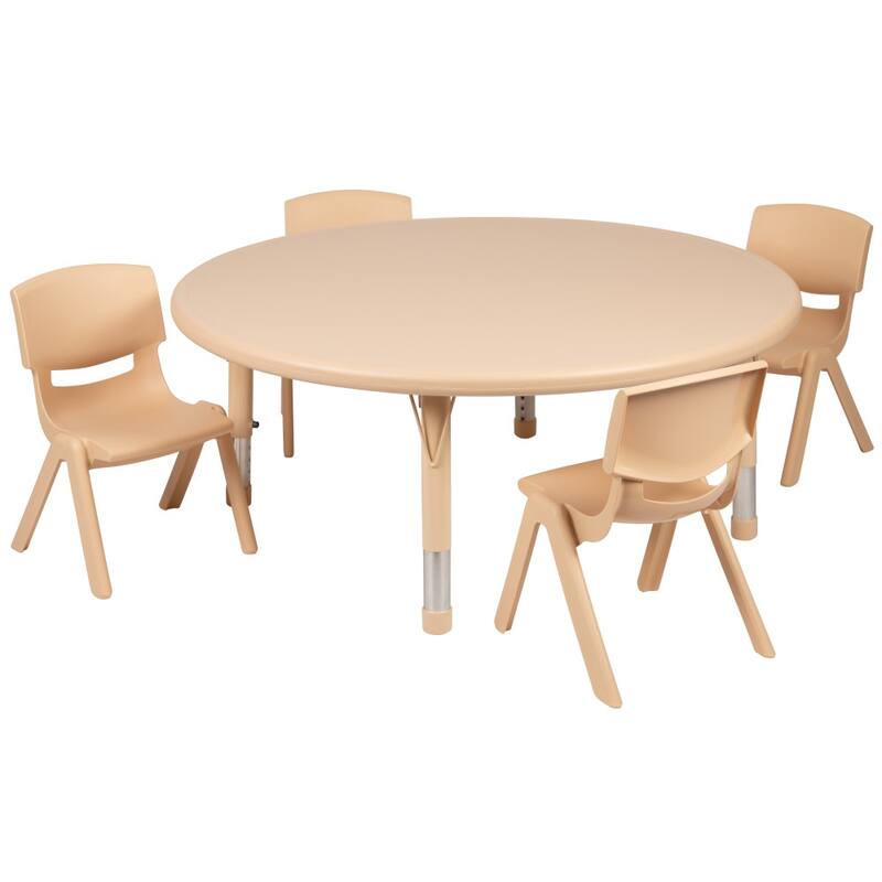 45" Round Plastic Height Adjustable Activity Table Set with 2 or 4 Chairs