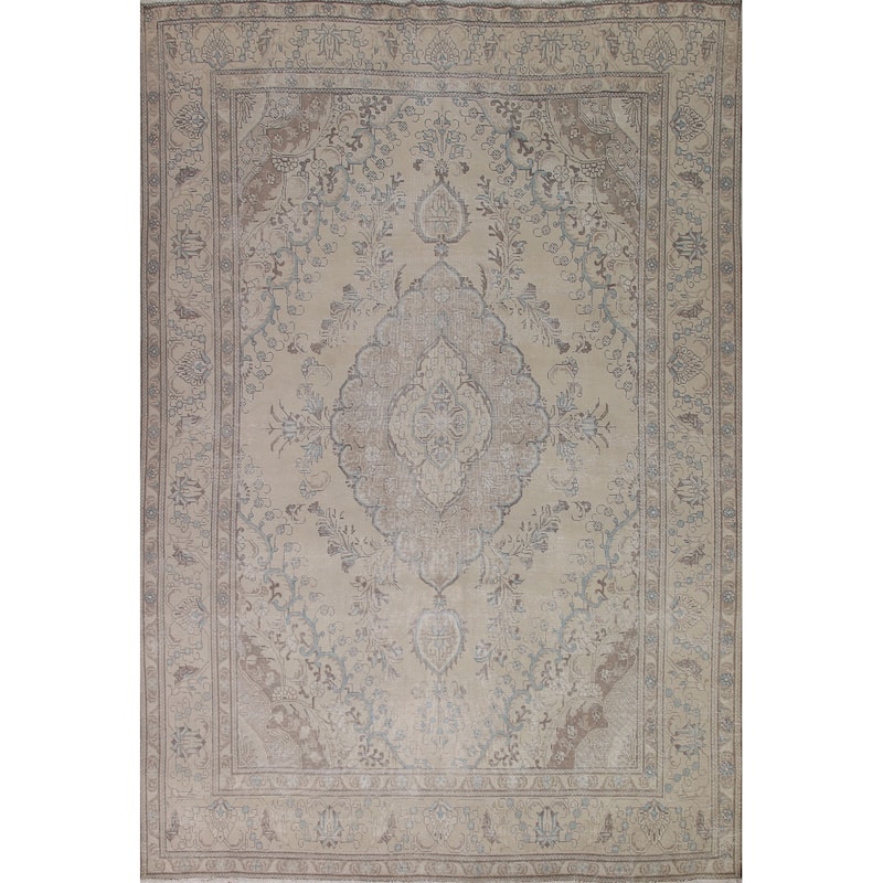 Distressed Traditional Tabriz Persian Vintage Rug Handmade Wool Carpet - 9'7" x 12'4"