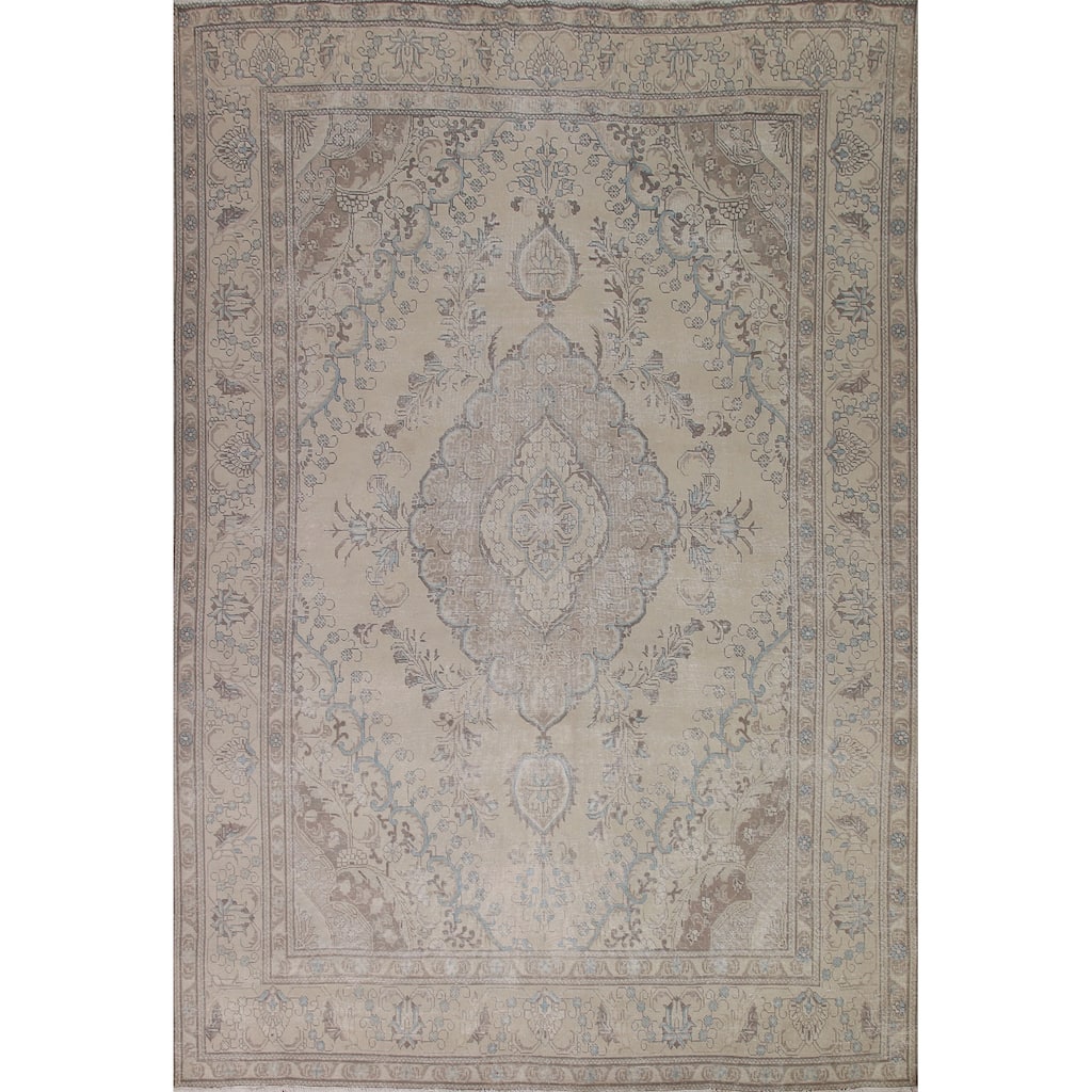 Distressed Traditional Tabriz Persian Vintage Rug Handmade Wool Carpet - 9'7" x 12'4"