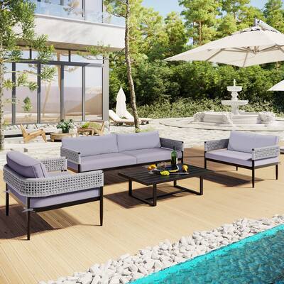 Outdoor Furniture Set, Love Sofa, Single Sofas, and Coffee Table, UV-Proof, Waterproof, and Rust-Proof