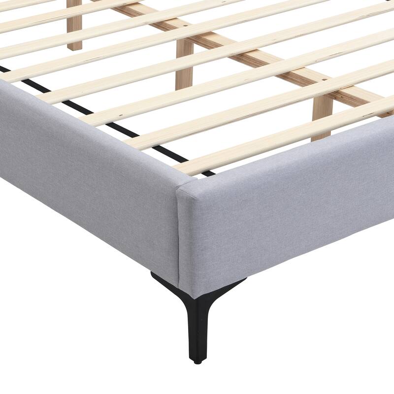 Roomfitters Linen Upholstered Bed with Integrated Lights and Shelves, Gray