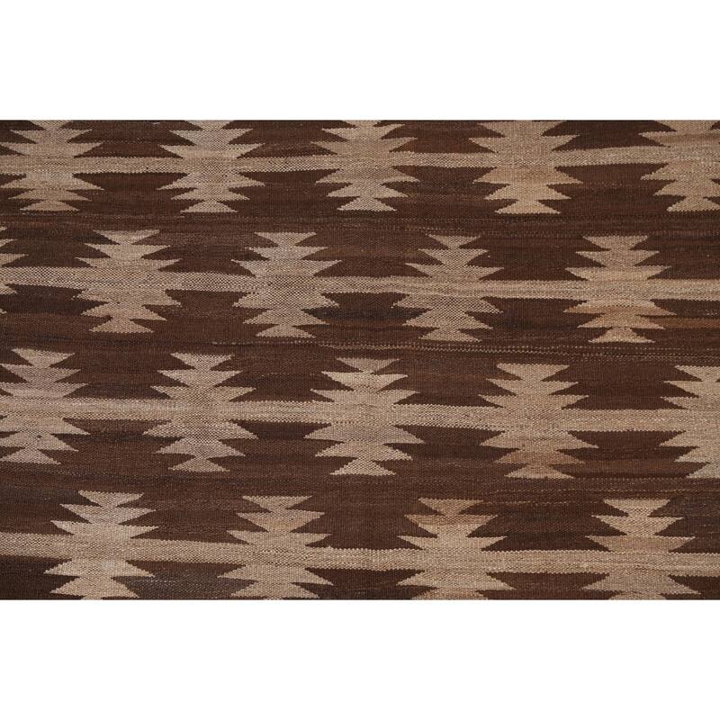 Natural Dye Brown Kilim Oriental Area Rug Wool Hand-woven Foyer Carpet - 5'3" x 6'8"