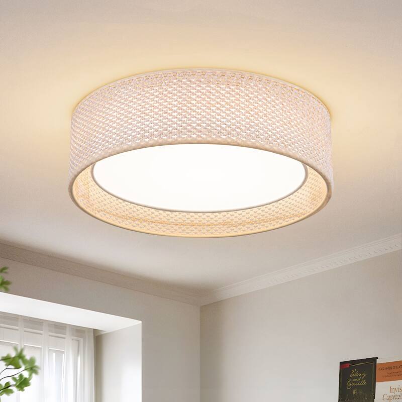 Hand-Woven Rattan Drum Flush Mount Ceiling Light - 15.75"