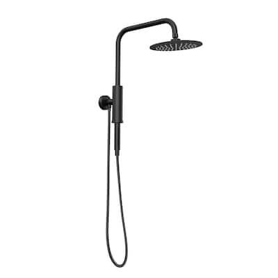 Aquarius 8-in Rain Showerhead Shower System with Pivoting Shower Arm and Magnetic Handshower Holder Matte Black