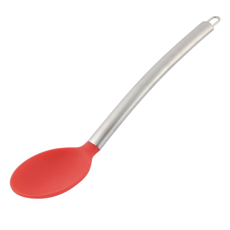 Kitchenware Silicone Covering Head Cooking Soup Scoop Spoon - Red,Silver - 13.4" x 2.6"x 0.7"(L*Dia*Depth)