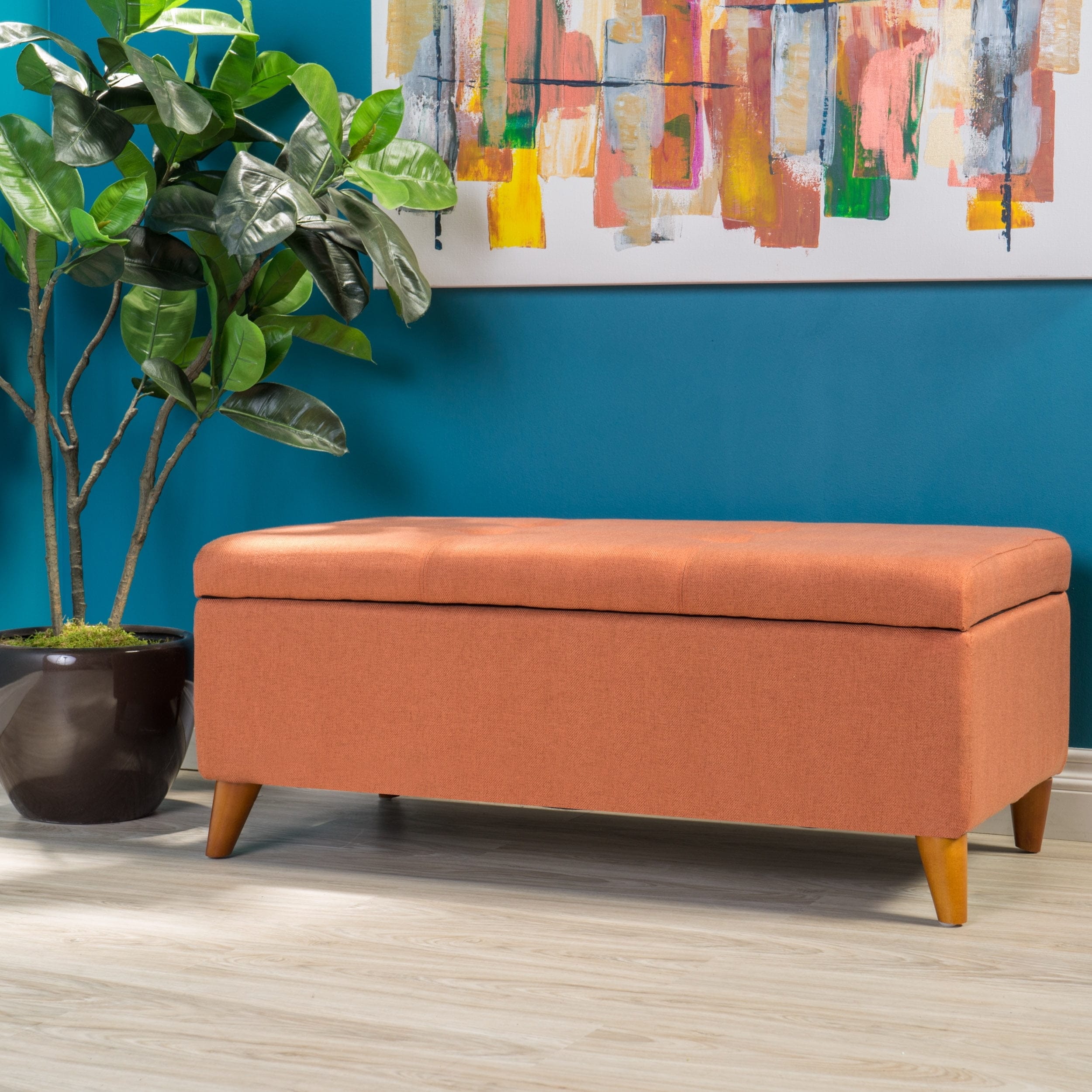 19.25-inch Orange Fabric Storage Ottoman with Lift-Top, Footrest and Extra Seating